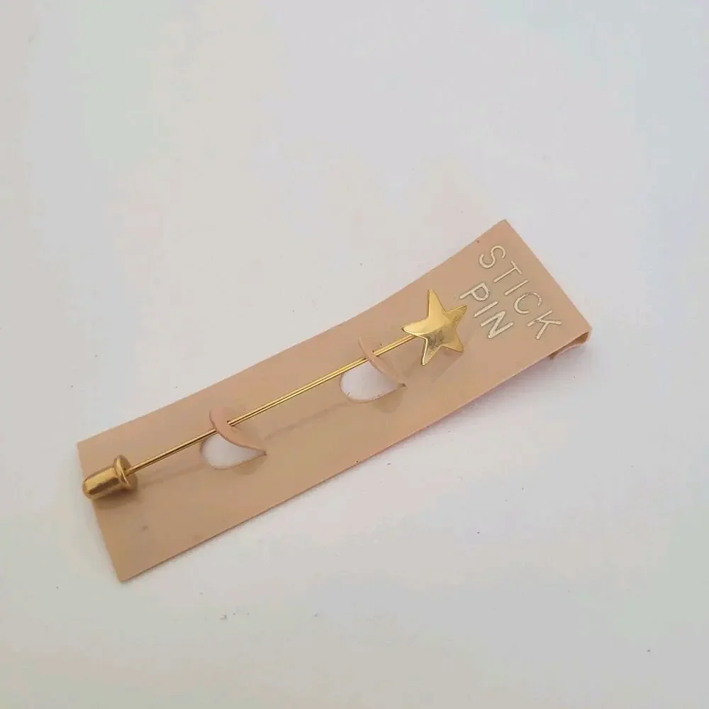 Gold Motif Star Stick Pin Brooch Gold Tone Original‎ Card Celestial